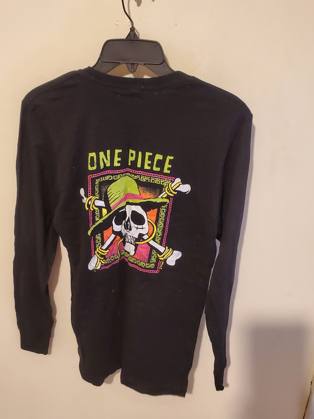 One Piece Skull Graphic Long Sleeve Tee - Black with Neon Accents